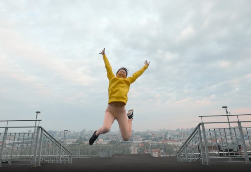 happy girl jumping