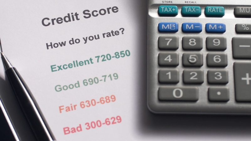 A credit score chart and calculator show how debt settlement can move a score from good to bad
