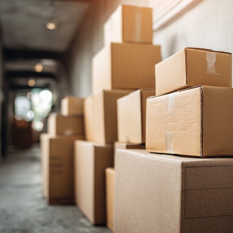 Delivery boxes stacked in a hallway, illustrating the real-world impact of logistics on Amazon sellers
